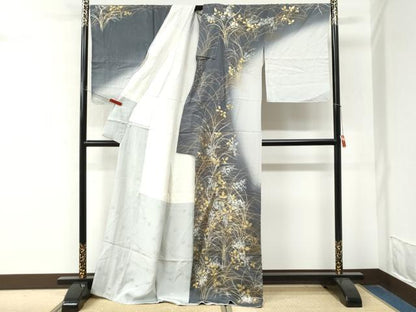 平和屋着物●皇室デザイナー　中村乃武夫　訪問着　草花文　暈し染め　金銀彩　ロング丈　正絹　逸品　CABM4270yc