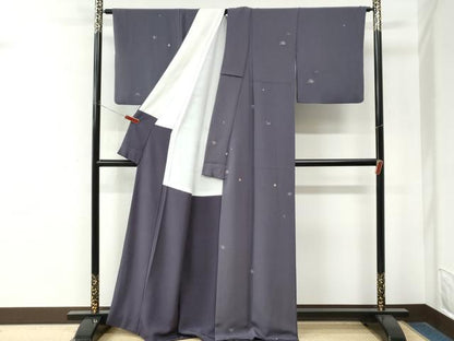 平和屋着物●上質な小紋　総刺繍　霞舞花文　金糸　正絹　逸品　CABM4273yc