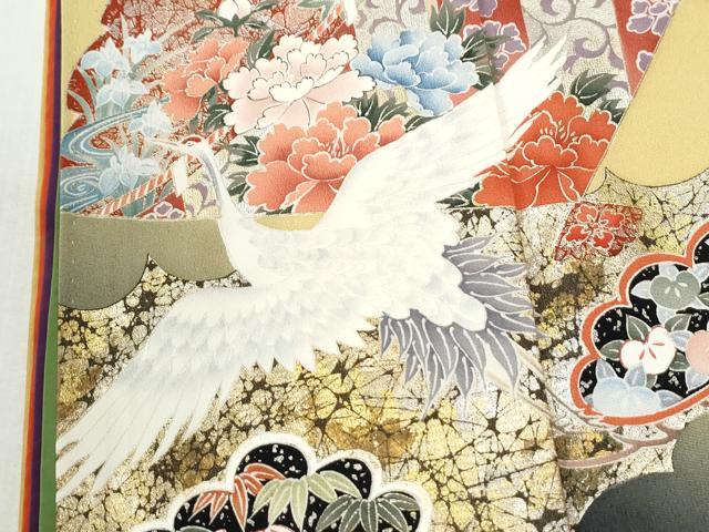 平和屋着物●豪華振袖　幾久重袖　飛鶴檜扇御所車花松文　暈し染め　金彩　正絹　逸品　CABM4275yc