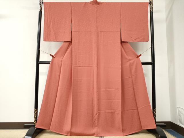 平和屋着物●上質な色無地　花唐草地紋　真朱色　正絹　逸品　CABM4278yc