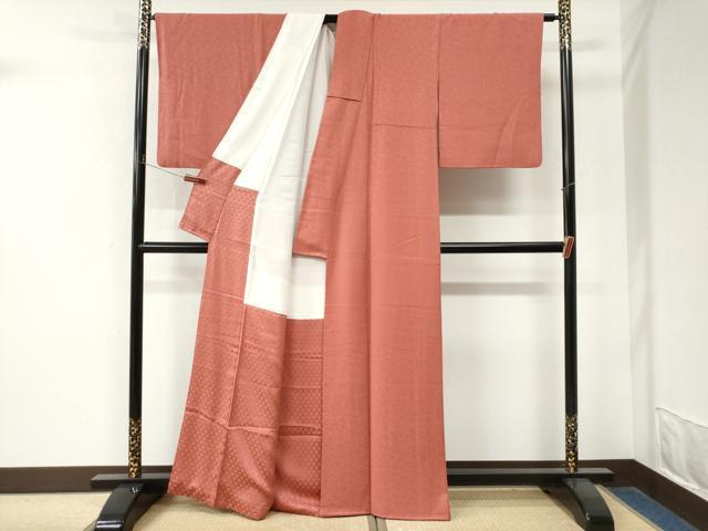 平和屋着物●上質な色無地　花唐草地紋　真朱色　正絹　逸品　CABM4278yc