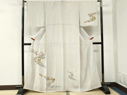 平和屋着物●訪問着　草花文　金彩　鬼しぼ縮緬　正絹　逸品　CABM4279yc