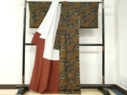 平和屋着物●上質な小紋　桐草花文　鬼しぼ縮緬　正絹　逸品　CABM4282yc
