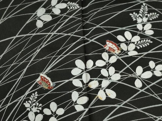 平和屋着物●訪問着　刺繍　花蝶文　黒地　金彩　正絹　逸品　CABM4284yc