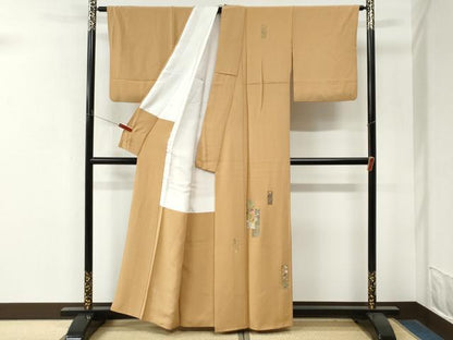 平和屋着物●訪問着　総刺繍　短冊浜松枝花文　金糸　正絹　逸品　CABM4286yc