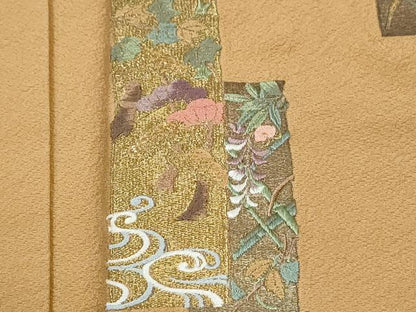 平和屋着物●訪問着　総刺繍　短冊浜松枝花文　金糸　正絹　逸品　CABM4286yc