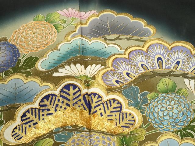 平和屋着物●豪華黒留袖　駒刺繍　松花丸文　暈し染め　金糸　小田急百貨店扱い　正絹　逸品　CABM4289yc