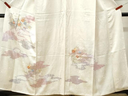 平和屋着物●創業460年・千總　訪問着　駒刺繍　絞り　霞草花文　金彩　正絹　逸品　CABM4292yc