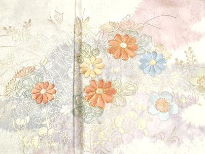 平和屋着物●創業460年・千總　訪問着　駒刺繍　絞り　霞草花文　金彩　正絹　逸品　CABM4292yc