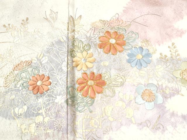 平和屋着物●創業460年・千總　訪問着　駒刺繍　絞り　霞草花文　金彩　正絹　逸品　CABM4292yc