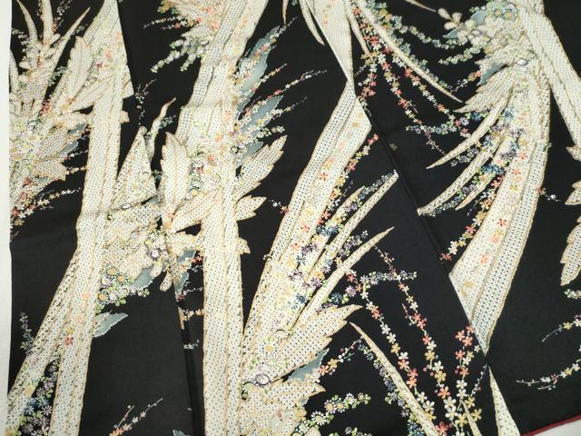平和屋着物●上質な小紋　草花文　黒地　金彩　鈴乃屋扱い　正絹　逸品　CABM4295yc