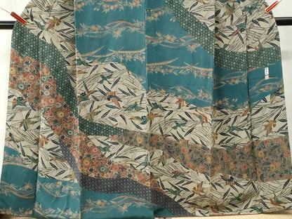 平和屋着物●手差し紅型作家　西岡都巳二　訪問着　花鳥唐草文　鬼しぼ縮緬　正絹　逸品　CABM4301yc