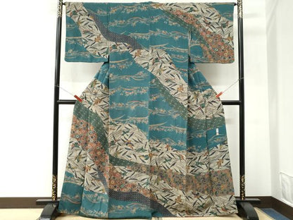 平和屋着物●手差し紅型作家　西岡都巳二　訪問着　花鳥唐草文　鬼しぼ縮緬　正絹　逸品　CABM4301yc