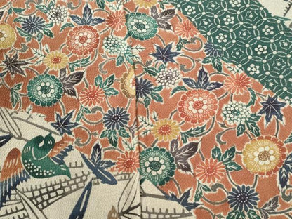 平和屋着物●手差し紅型作家　西岡都巳二　訪問着　花鳥唐草文　鬼しぼ縮緬　正絹　逸品　CABM4301yc