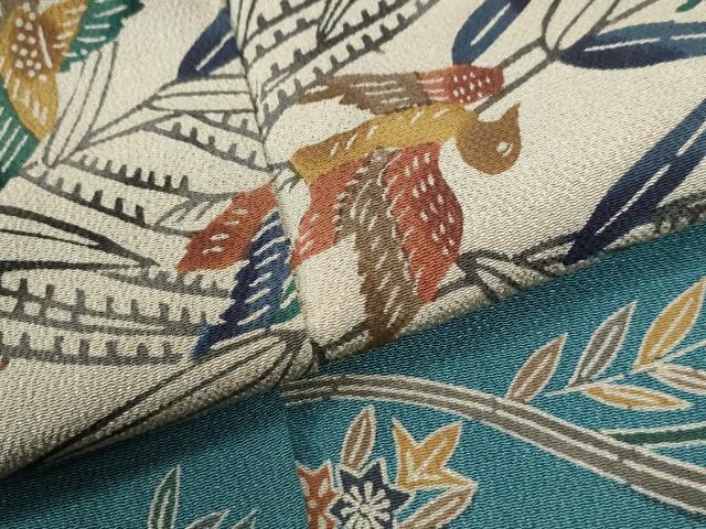 平和屋着物●手差し紅型作家　西岡都巳二　訪問着　花鳥唐草文　鬼しぼ縮緬　正絹　逸品　CABM4301yc