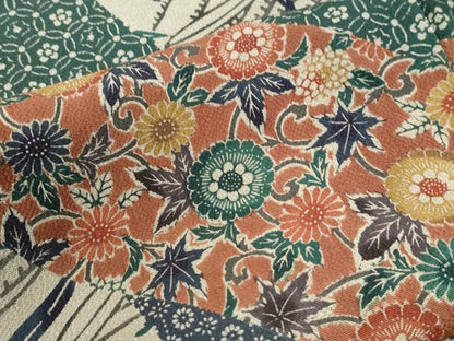 平和屋着物●手差し紅型作家　西岡都巳二　訪問着　花鳥唐草文　鬼しぼ縮緬　正絹　逸品　CABM4301yc