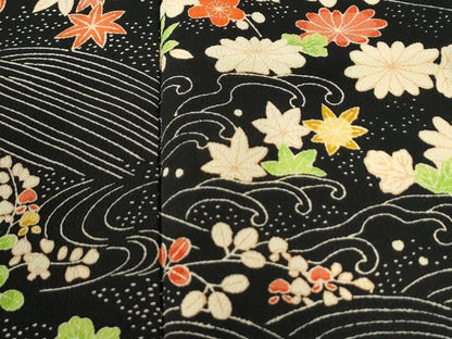 平和屋着物●豪華振袖　立波草花文　黒地　正絹　逸品　CABM4306yc