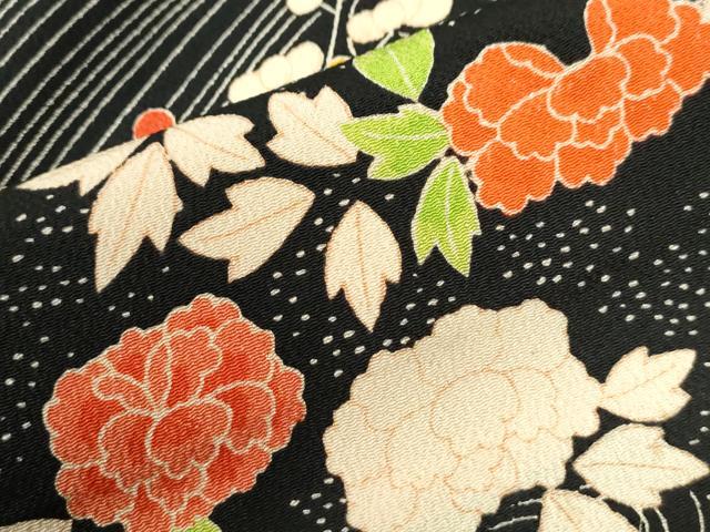 平和屋着物●豪華振袖　立波草花文　黒地　正絹　逸品　CABM4306yc