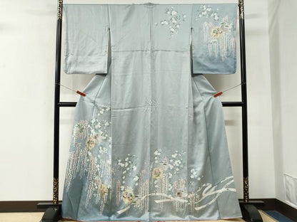 平和屋着物●訪問着　雪輪鬘帯枝垂れ草花文　暈し染め　金彩　正絹　逸品　CABM4309yc