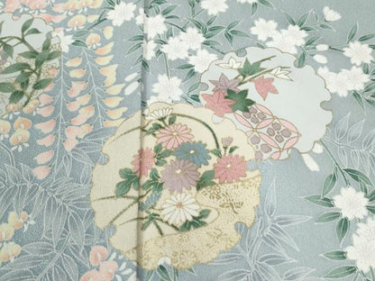 平和屋着物●訪問着　雪輪鬘帯枝垂れ草花文　暈し染め　金彩　正絹　逸品　CABM4309yc