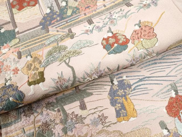 平和屋着物●豪華色留袖　作家物　駒刺繍　エ霞人物浜松風景文　暈し染め　金彩　さが美扱い　正絹　逸品　CABM4312yc