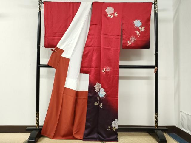 平和屋着物●訪問着　薔薇　暈し染め　金通し地　正絹　逸品　CABM4314yc