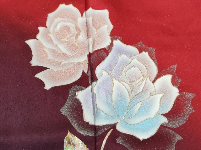 平和屋着物●訪問着　薔薇　暈し染め　金通し地　正絹　逸品　CABM4314yc