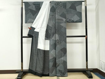 平和屋着物●小紋師　北原寿永　江戸小紋　寄せ小紋柄　黒地　さが美扱い　正絹　逸品　CABM4316yc
