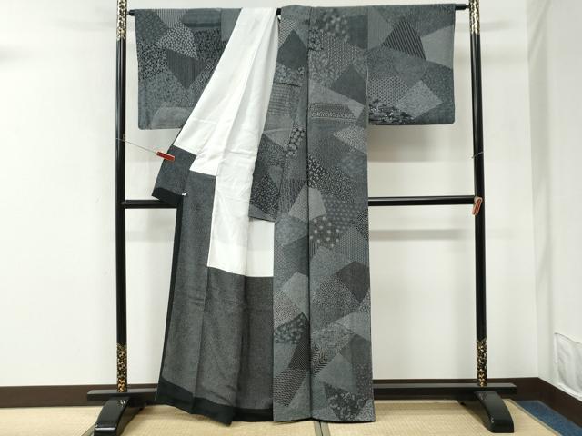 平和屋着物●小紋師　北原寿永　江戸小紋　寄せ小紋柄　黒地　さが美扱い　正絹　逸品　CABM4316yc