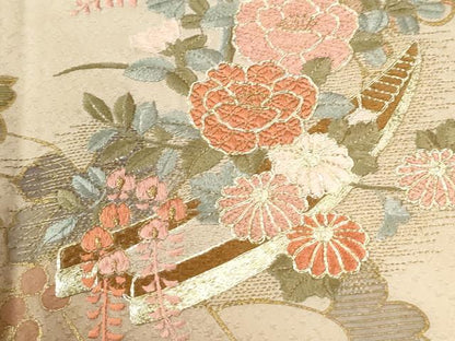 平和屋着物●訪問着　作家物　駒刺繍　竜田川舟花文　金彩　ロング丈　正絹　逸品　CABM4319yc