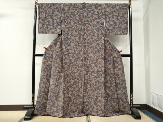 平和屋着物●上質な小紋　鳳凰更紗花文　鬼しぼ縮緬　ロング丈　正絹　逸品　CABM4320yc