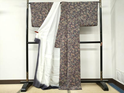 平和屋着物●上質な小紋　鳳凰更紗花文　鬼しぼ縮緬　ロング丈　正絹　逸品　CABM4320yc