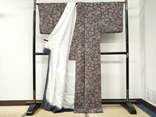 平和屋着物●上質な小紋　鳳凰更紗花文　鬼しぼ縮緬　ロング丈　正絹　逸品　CABM4320yc
