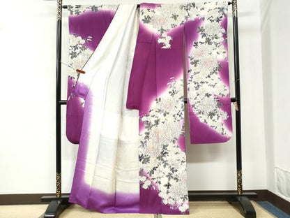 平和屋着物●十日町老舗ブランド　吉澤友禅　吾妻徳穂　振袖　菊花文　暈し染め　金彩　正絹　逸品　CABM4321yc