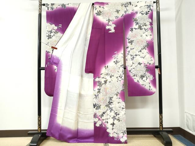 平和屋着物●十日町老舗ブランド　吉澤友禅　吾妻徳穂　振袖　菊花文　暈し染め　金彩　正絹　逸品　CABM4321yc