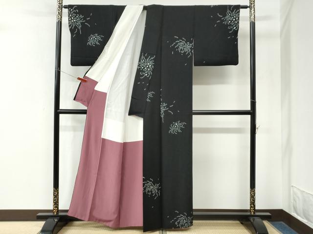 平和屋着物●上質な小紋　絞り　乱菊　黒地　正絹　逸品　CABM4322yc