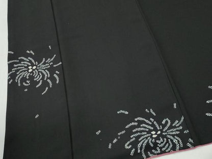 平和屋着物●上質な小紋　絞り　乱菊　黒地　正絹　逸品　CABM4322yc