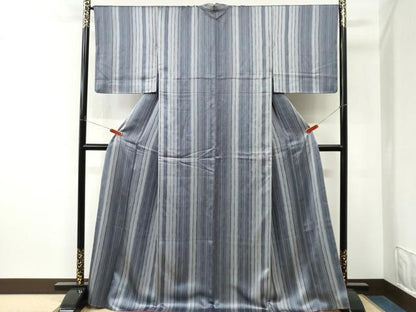 平和屋着物●上質な小紋　縞　ロング丈　正絹　逸品　CABM4324yc