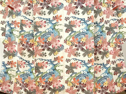 平和屋着物●本場琉球紅型　振袖　立波舞桜文　正絹　逸品　CABM4327yc