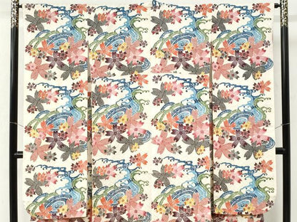 平和屋着物●本場琉球紅型　振袖　立波舞桜文　正絹　逸品　CABM4327yc
