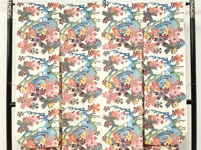 平和屋着物●本場琉球紅型　振袖　立波舞桜文　正絹　逸品　CABM4327yc