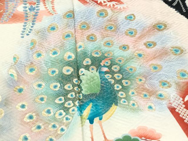 平和屋着物●豪華振袖　絞り　孔雀花車文　暈し染め　黒地　金彩　正絹　逸品　CABM4344yc