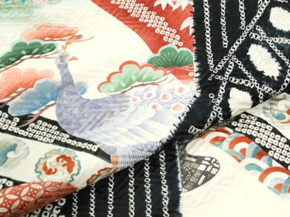 平和屋着物●豪華振袖　絞り　孔雀花車文　暈し染め　黒地　金彩　正絹　逸品　CABM4344yc
