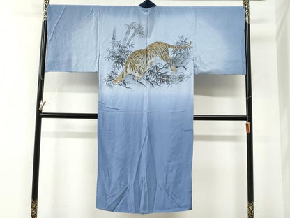 平和屋着物●男性　長襦袢　無双仕立て　手描き　虎　暈し染め　正絹　逸品　CABM4353yc