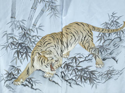 平和屋着物●男性　長襦袢　無双仕立て　手描き　虎　暈し染め　正絹　逸品　CABM4353yc
