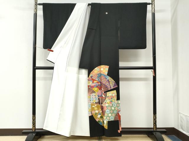 平和屋着物●本加賀友禅作家　百貫華峰　黒留袖　扇面吉祥花文　正絹　逸品　CABM4360yc