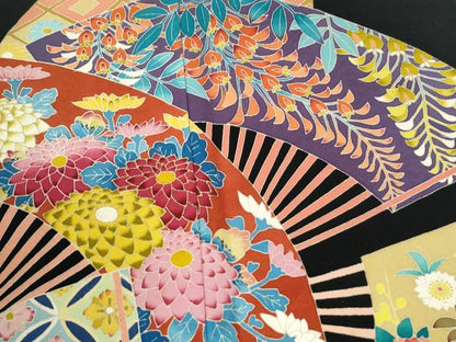 平和屋着物●本加賀友禅作家　百貫華峰　黒留袖　扇面吉祥花文　正絹　逸品　CABM4360yc