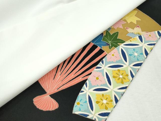 平和屋着物●本加賀友禅作家　百貫華峰　黒留袖　扇面吉祥花文　正絹　逸品　CABM4360yc