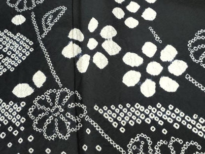平和屋着物●訪問着　絞り　枝花文　黒地　金彩　正絹　逸品　CABM4361yc