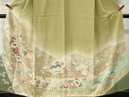 平和屋着物●訪問着　駒刺繍　吉祥扇面草花文　暈し染め　金彩　正絹　逸品　CABM4380yc